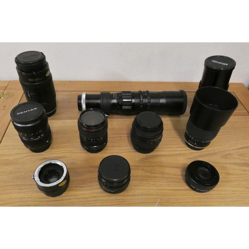 96 - Various lens, to include Canon zoom 70-210, Miranda Macro 70-210, Pentax 28-80, Tokina 28-70, Sigma ... 