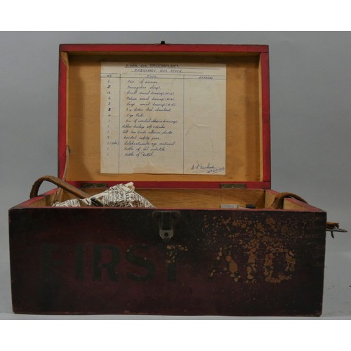 163 - A L.N.E.R. first aid box from Broomfleet, with contents.