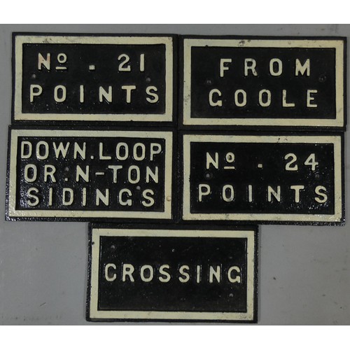 164 - Five cast iron signal point lever  identification plates (5).