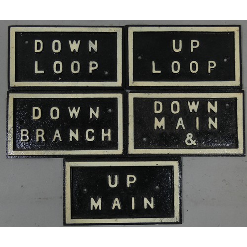 165 - Five cast iron signal point lever  identification plates (5).