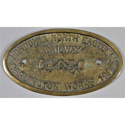 226 - A reproduction oval brass worksplate, LNER 64936 DARLINGTON WORKS 1937.