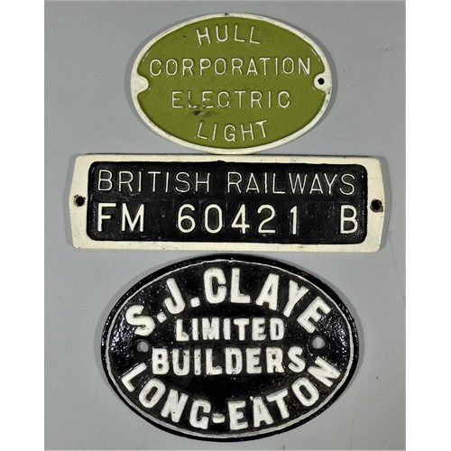 216 - Four carriage builders plates, BR DERBY 1951, BR BIRMINGHAM C&W 1957, BR METRO CAMMELL 1954, s. ASHF... 