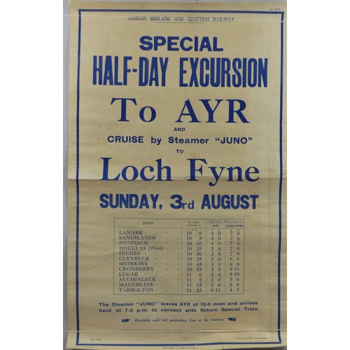 86 - A LMSR double royal poster, Special Half Day Excursion to Ayr and Cruise by Steamer Juno to Loch Fyn... 