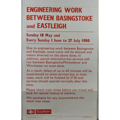 91 - Four original British Rail double royal posters, regarding engineering works/delays on lines to the ... 