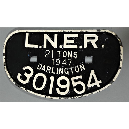 221 - Two cast iron D shape wagon plates, ASHFORD 1950, 13 TONS and LMS 12 TONS (2).