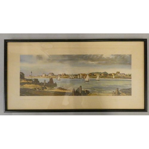 74A - Three railway carriage prints, Linlithgow Palace, Maldon and Felixstowe Ferry, later framed and glaz... 