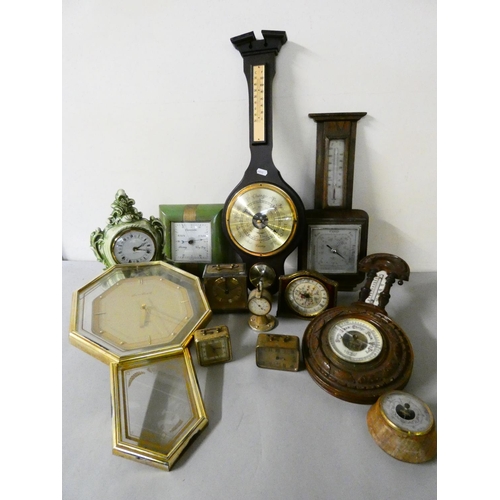 105 - A collection of barometers, mantle clocks and wall clocks.