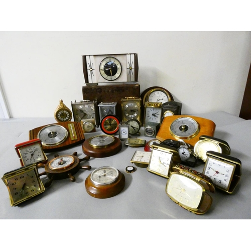 111 - A 1960s Metamec mantle clock, together with various other mantle, travel, and carriage clocks.