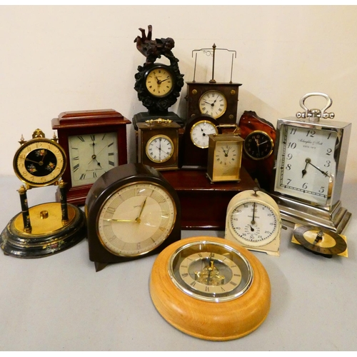 116 - A Smiths white painted metal timing clock, a Smiths bakelite mantle clock, together with carriage, a... 