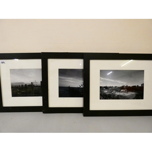 129 - A quantity of plateware to include, cased & loose cutlery, three framed photos of coastal scenes, tw... 