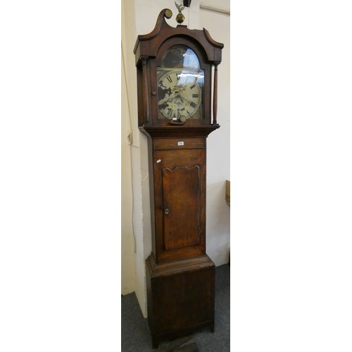 438 - A Victorian oak longcase clock with painted dial, 30 hour movement, pendulum, weight, in need of res... 