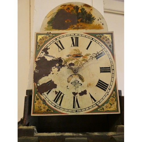 438 - A Victorian oak longcase clock with painted dial, 30 hour movement, pendulum, weight, in need of res... 