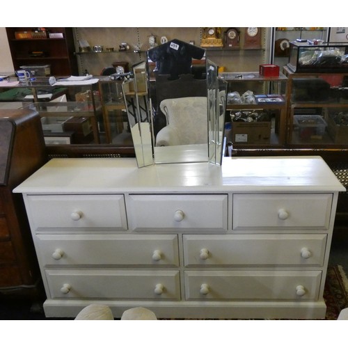 439 - A white painted 3 short over 4 long chest of drawers, 150 x 43 x 76 cm, together with an Art Deco st... 