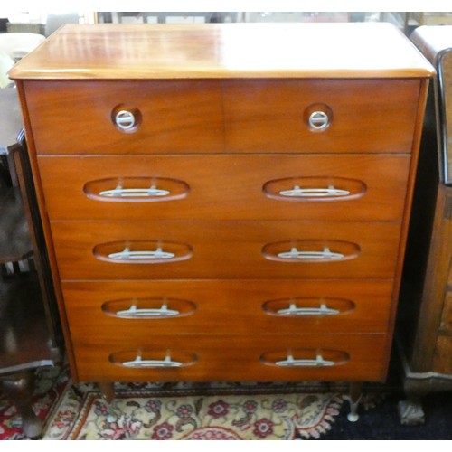 441 - An Australian chest of drawers, c.1960/70, the top dummy two short drawer over four long drawers, la... 