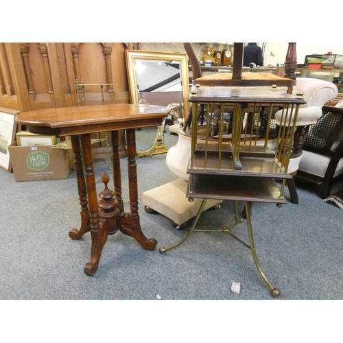 443 - A mahogany revolving library bookcase,with leather skiver, 73 cm high and a mahogany side table (2).