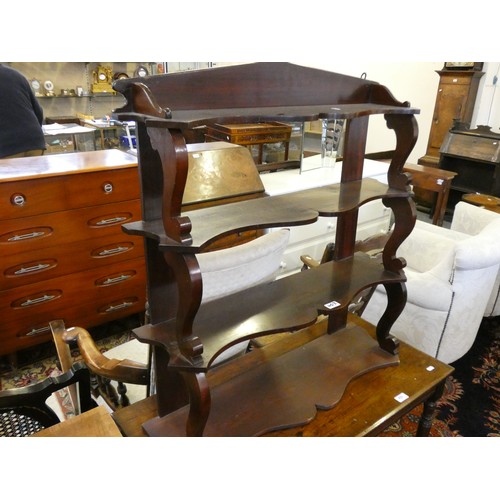 453 - An Edwardian mahogany side table, raised on turned supports, with pierced stretchers, 90 x 44 cm and... 