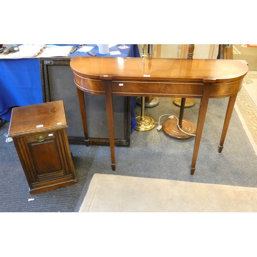 464 - A mahogany D shape side table with frieze drawer, 122 x 35 cm together with a caol purdonium (2)