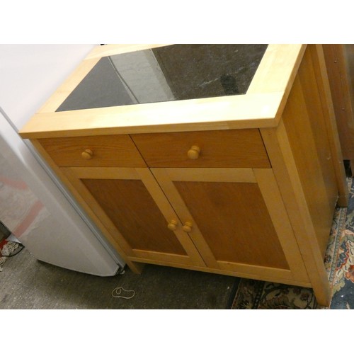 426 - A pair of matching oak sideboards with an inlaid granite top, over two drawers over cupboards, 80 x ... 