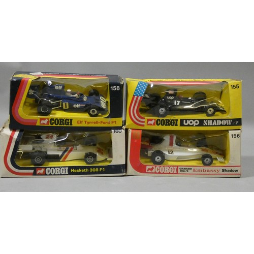 81 - Four Corgi Formula 1 race cars, models 155, 156, 158 and 160, boxed (4).