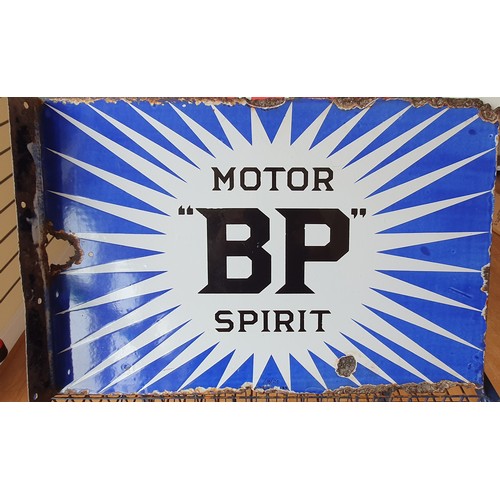 148 - A vitreous enamel double sided, wall mounted BP Motor Spirit advertising sign, 41 x 61 cm