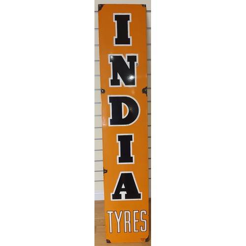 145 - A vitreous enamel rare India Tyres advertising sign, 162 x 30 cm.