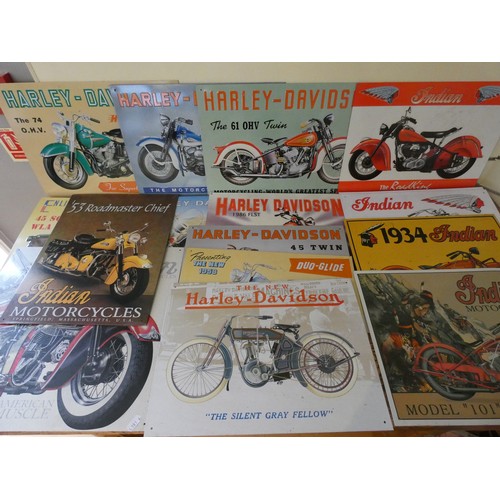 103 - Seventeen tin advertising signs for Harley - Davidson and Indian.