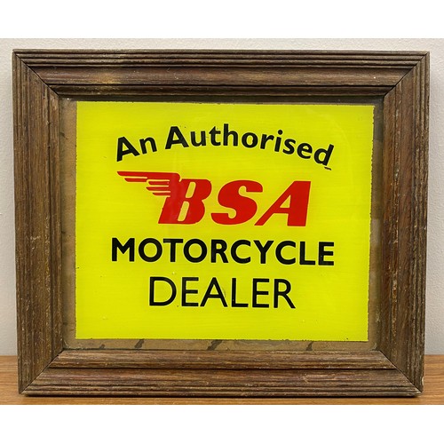 147 - A BSA Motor Cycle Dealer glass sign, 26 x 31 cm overall.