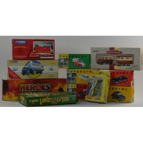 99 - A boxed Corgi limited editon- Minor Morris Van set (No, 4483), Corgi Heros Under Fire fire-engine wi... 