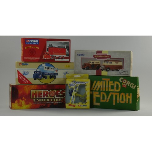 99 - A boxed Corgi limited editon- Minor Morris Van set (No, 4483), Corgi Heros Under Fire fire-engine wi... 