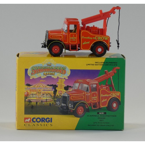 103 - A boxed Corgi classics - The Showman's Range including, Scammell highwayman crane set (16101), Six f... 