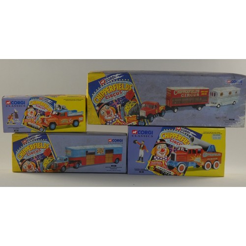 104 - Four boxed Corgi classics- Chipperfields Circus to include- Scammell highwayman trailer & caravan (9... 