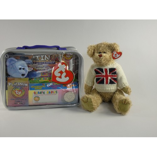 163 - TY large plush teddy, Platinum Edition II sealed collectors club pack and beanie, together with a co... 