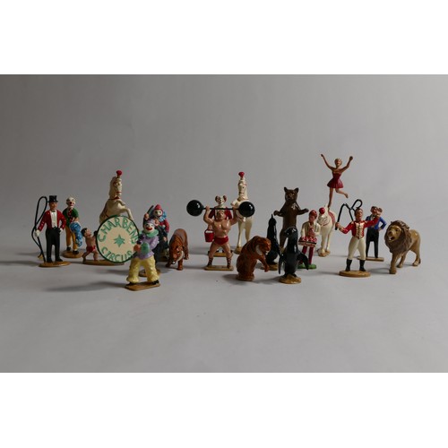 198 - A collection of Charbens hand painted, cast metal models, circus figures and animals. Together with ... 