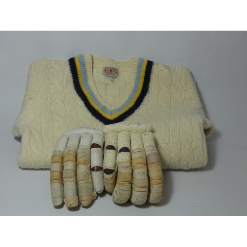 251 - Geoffrey Boycott, a pair of match worn gloves, with applied sticking plasters and possible blood, bo... 