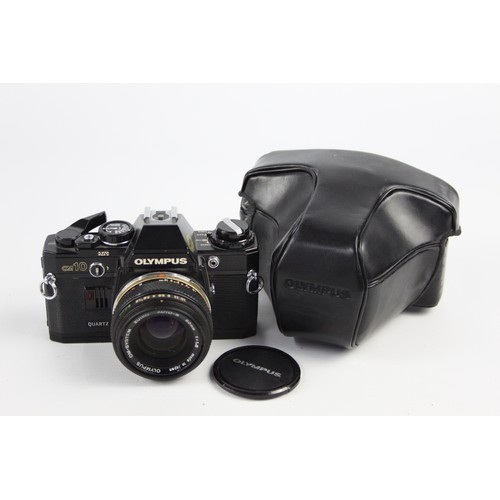 291 - Olympus OM10 Quartz SLR Film Camera (All Black) w/ Olympus OM-System 50mm F/1.8 Lens & Case (This se... 