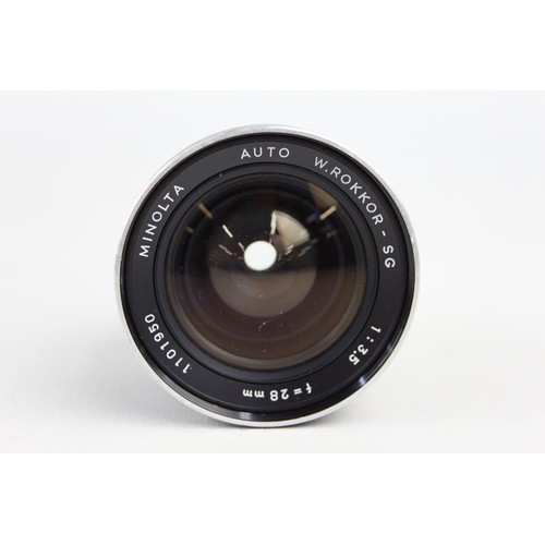 324 - Minolta Auto W.Rokkor-SG 28mm F/3.5 Lens w/ Case  Lens is MECHANICALLY WORKING Aperture blades are r... 