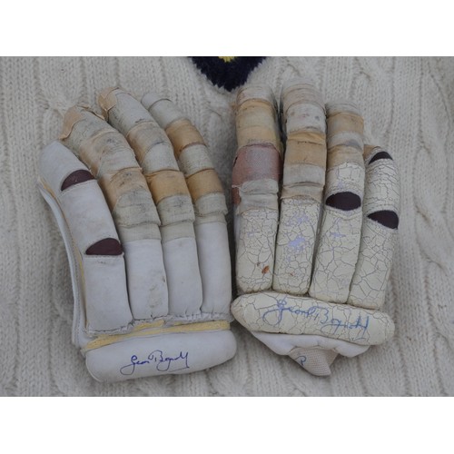 251 - Geoffrey Boycott, a pair of match worn gloves, with applied sticking plasters and possible blood, bo... 