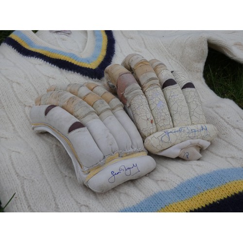 251 - Geoffrey Boycott, a pair of match worn gloves, with applied sticking plasters and possible blood, bo... 