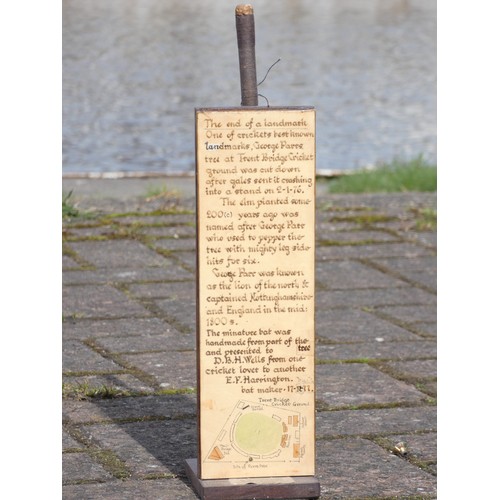 252 - A George Parr tree miniature cricket bat, with presentation inscription to the reverse, 