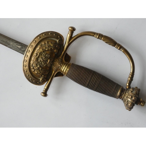 36 - A Victorian rapier, by Alpin & Cooper, London, with brass hilt and wire grip, blade length 74 cm, br... 