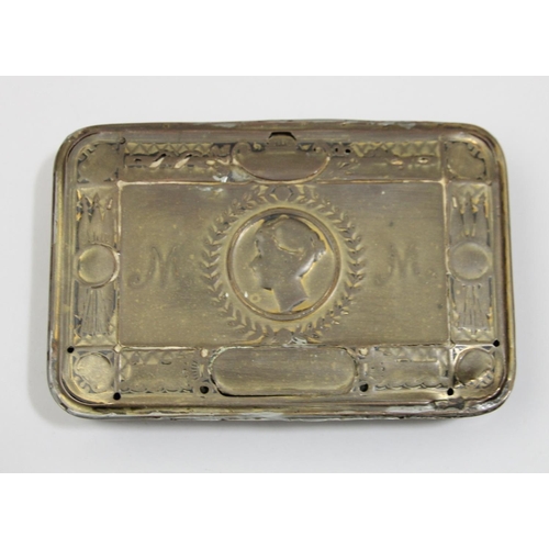 64 - Two WWI Queen Mary 1914 Christmas brass tins, together with a Military bosun's whistle, broad arrow ... 