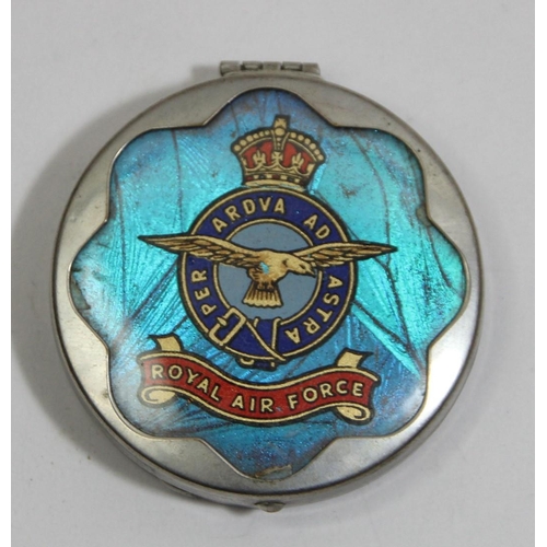 79 - A silver RAF sweetheart brooch, a metal version, a RAF compact, a cigarette box, two whistles, one s... 