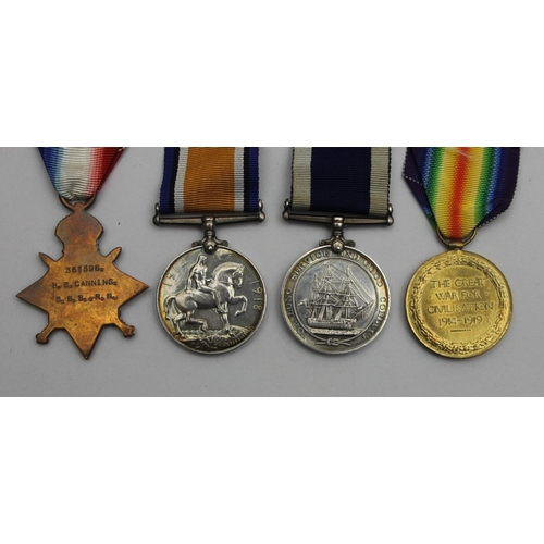 131 - A WWI group of four, awarded to S.B.S B.S. Canning R.N., 1914-1915 Star, 1914-1918 War, Victory toge... 