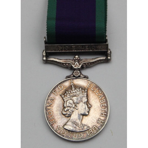 134 - Elizabeth II General Service, awarded to Jnr. Tech. B. Pennock, R.A.F., with Borneo bar.