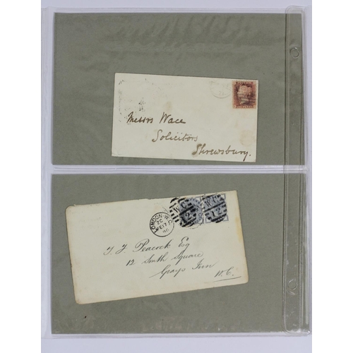 150 - Thirteen GB covers, ten Victoria including a Penny Black, plate 6, 2nd Oct 1840, two margins, red Ma... 