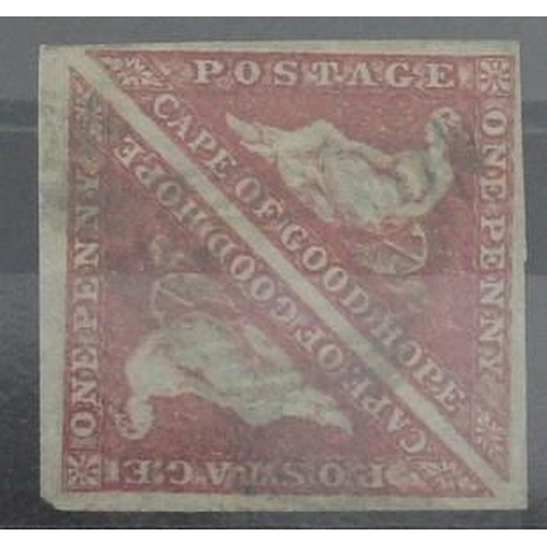 175 - Cape of Good Hope, 1855-58, 1d deep rose red, pair, fine used, Warwick & Warwick card.