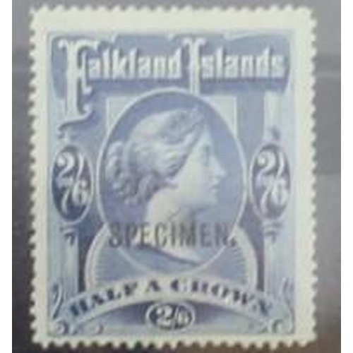 176 - Falkland Islands, 1898 2/6 deep blue, overprint Specimen, fine with gum, Warwick & Warwick card.