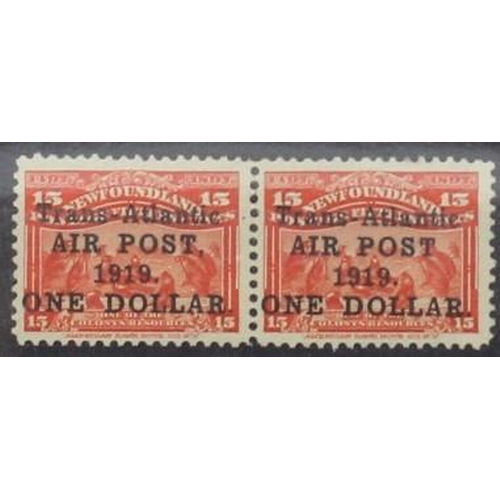 177 - Newfoundland, 1919 Trans Atlantic Air Post, horizontal pair, mint, Warwick & Warwick card.