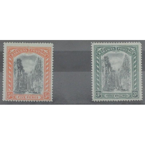 183 - Monserrat 1903 5 shillings x 2, Bahamas 1903 Staircase, 5d and 3 shillings, Nauru 2/6, all mint, all... 