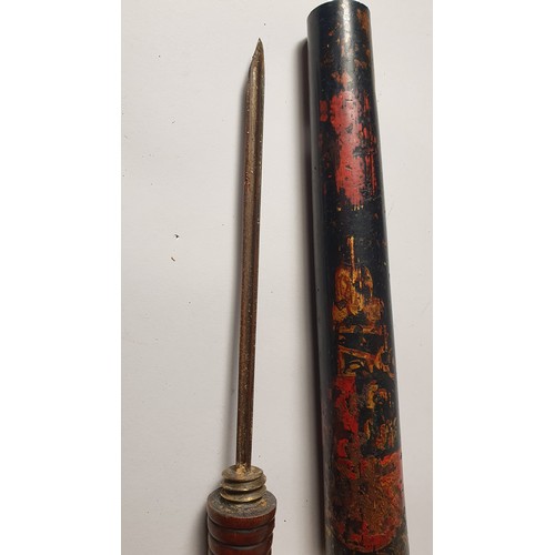 57 - A Victorian combination truncheon/sword stick, with painted decoration, the handle unscrewing, 40 cm... 